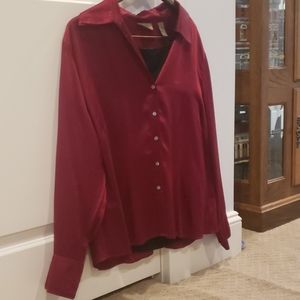 Red silky button down